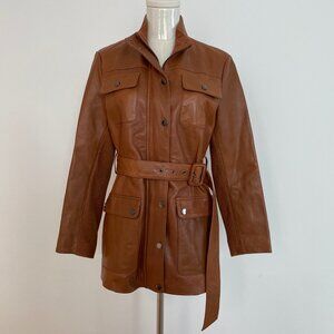 J. McLaughlin Tan/Light Brown Leather Jacket with Belt Size XS